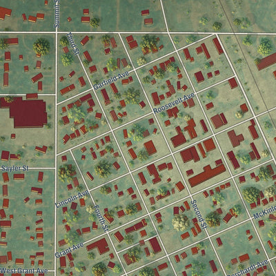 Close-up of the map of Underwood, North Dakota print showing street and building detail