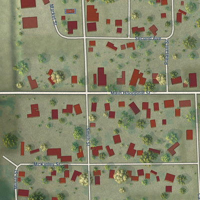 Close-up of the map of Hooppole, Illinois print showing street and building detail