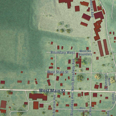 Close-up of the map of Sparkman, Arkansas print showing street and building detail
