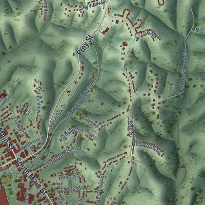 Close-up of the map of Ashland City, Tennessee print showing street and building detail