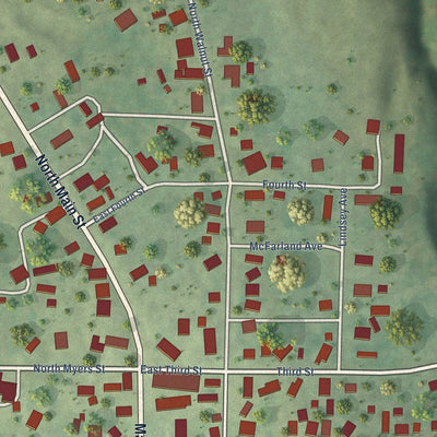 Close-up of the map of Versailles, Illinois print showing street and building detail