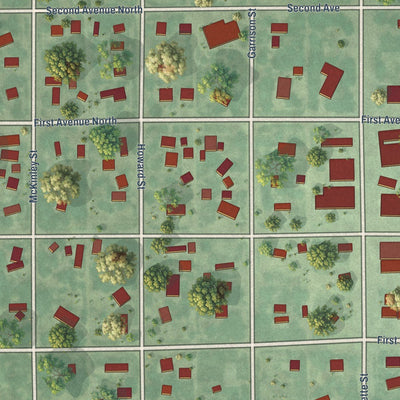 Close-up of the map of Bonesteel, South Dakota print showing street and building detail