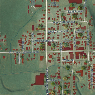 Close-up of the map of Markesan, Wisconsin print showing street and building detail