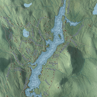 Close-up of the map of Stoddard, New Hampshire print showing street and building detail