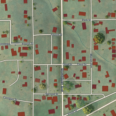 Close-up of the map of Novinger, Missouri print showing street and building detail