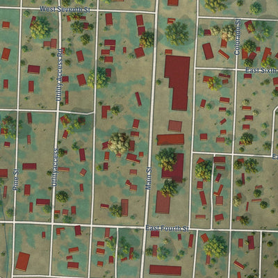 Close-up of the map of Dove Creek, Colorado print showing street and building detail