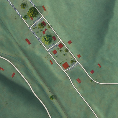 Close-up of the map of Zinc, Arkansas print showing street and building detail