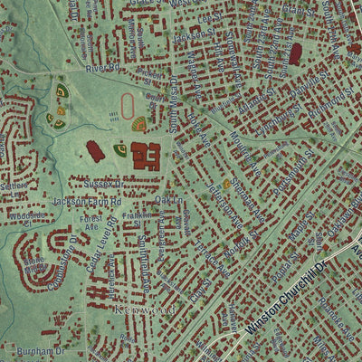 Close-up of the map of Hopewell, Virginia print showing street and building detail