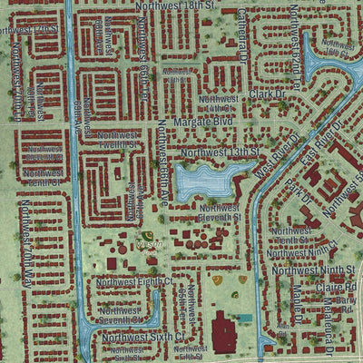 Close-up of the map of Margate, Florida print showing street and building detail
