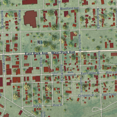Close-up of the map of Plainview, Nebraska print showing street and building detail