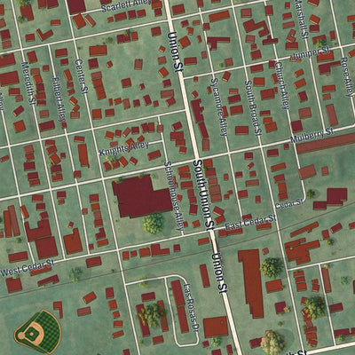 Close-up of the map of Kennett Square, Pennsylvania print showing street and building detail