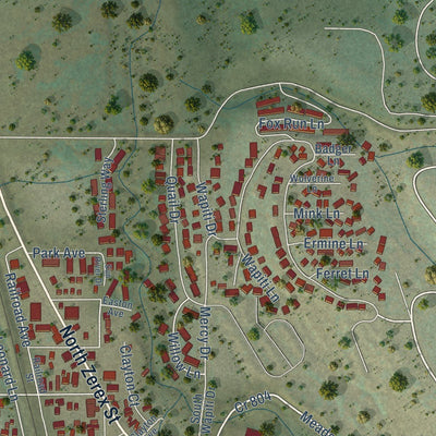 Close-up of the map of Fraser, Colorado print showing street and building detail