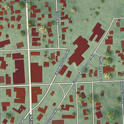 Close-up of the map of Viborg, South Dakota print showing street and building detail