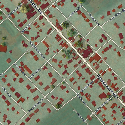 Close-up of the map of Centre Hall, Pennsylvania print showing street and building detail