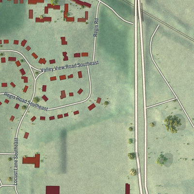 Close-up of the map of Leila Valley, Georgia print showing street and building detail