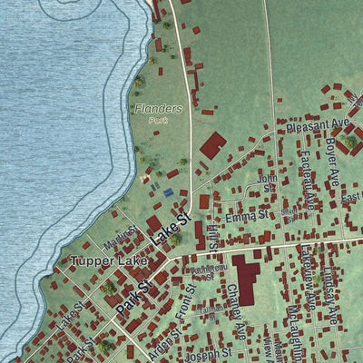 Close-up of the map of the Village of Tupper Lake, New York print showing street and building detail