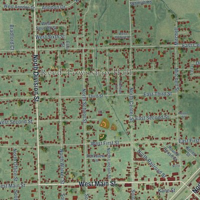 Close-up of the map of Braidwood, Illinois print showing street and building detail