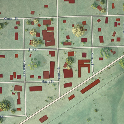 Close-up of the map of Jansen, Nebraska print showing street and building detail