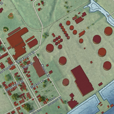 Close-up of the map of Marcus Hook, Pennsylvania print showing street and building detail