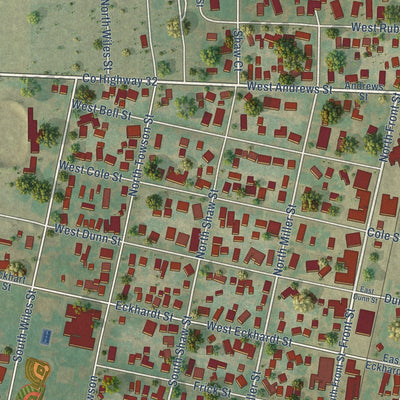 Close-up of the map of Macon, Illinois print showing street and building detail
