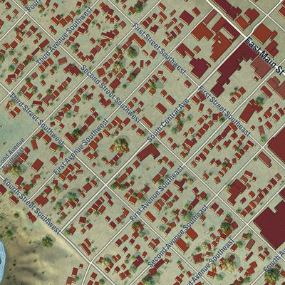 Close-up of the map of Cut Bank, Montana print showing street and building detail