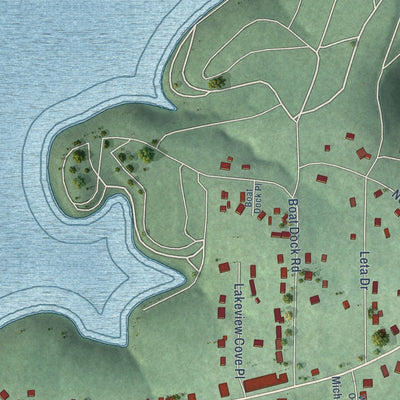 Close-up of the map of Lakeview, Arkansas print showing street and building detail