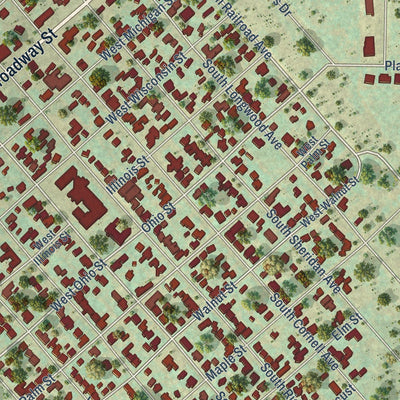 Close-up of the map of Fritch, Texas print showing street and building detail