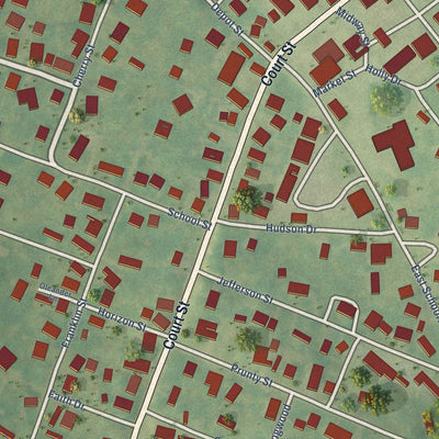 Close-up of the map of Elizabeth, West Virginia print showing street and building detail