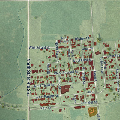 Close-up of the map of Lostant, Illinois print showing street and building detail