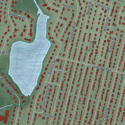 Close-up of the map of Washington, Bergen County, New Jersey print showing street and building detail