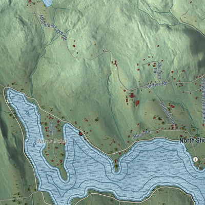Close-up of the map of Warren, Connecticut print showing street and building detail