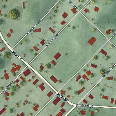 Close-up of the map of Wilkesville, Ohio print showing street and building detail