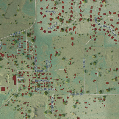 Close-up of the map of Aurora, Texas print showing street and building detail