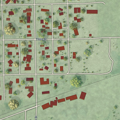Close-up of the map of Yale, South Dakota print showing street and building detail