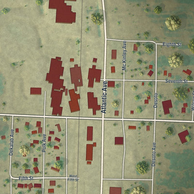 Close-up of the map of Beltrami, Minnesota print showing street and building detail