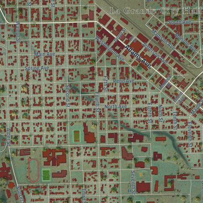Close-up of the map of La Grande, Oregon print showing street and building detail