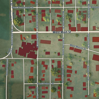 Close-up of the map of Easton, Illinois print showing street and building detail