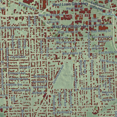 Close-up of the map of Jackson, Michigan print showing street and building detail