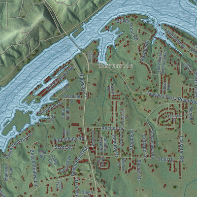 Close-up of the map of Southside, Alabama print showing street and building detail