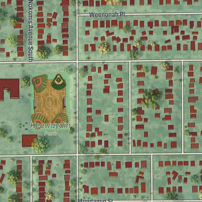 Close-up of the map of Keewaydin, Minnesota print showing street and building detail