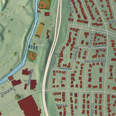 Close-up of the map of Pelham Manor, New York print showing street and building detail