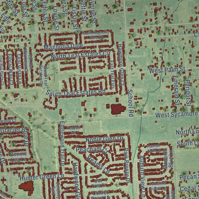 Close-up of the map of Fresno, Texas print showing street and building detail