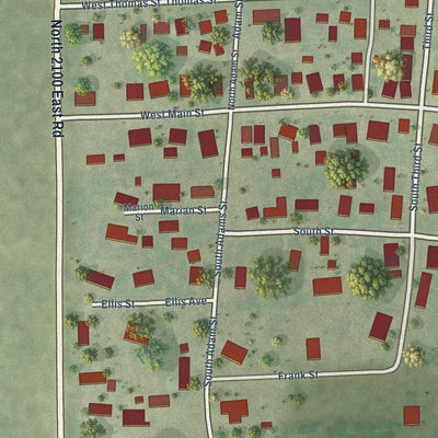 Close-up of the map of Martinton, Illinois print showing street and building detail
