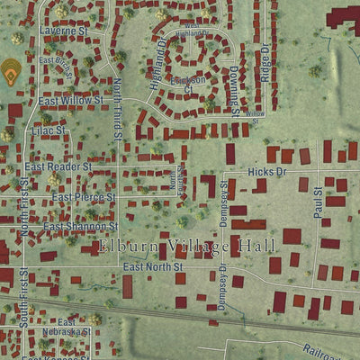 Close-up of the map of Elburn, Illinois print showing street and building detail