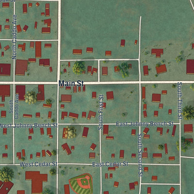 Close-up of the map of Binger, Oklahoma print showing street and building detail