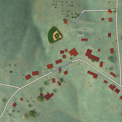 Close-up of the map of Sherrill, Iowa print showing street and building detail