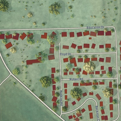Close-up of the map of Malcolm, Nebraska print showing street and building detail