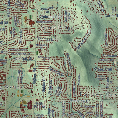 Close-up of the map of Madison, Alabama print showing street and building detail