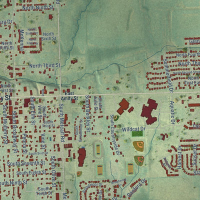 Close-up of the map of Louisburg, Kansas print showing street and building detail