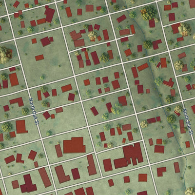 Close-up of the map of Windsor, Shelby County, Illinois print showing street and building detail